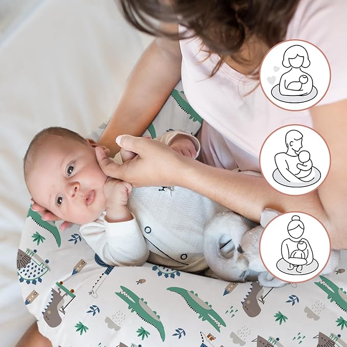 Little Grape Land Nursing Pillow for Infants, Breastfeeding Pillows, Baby Support Pillow for Nursing, Bottle Feeding, Tummy Time with Machine Washable Cover & Breathable Filling, Alligator