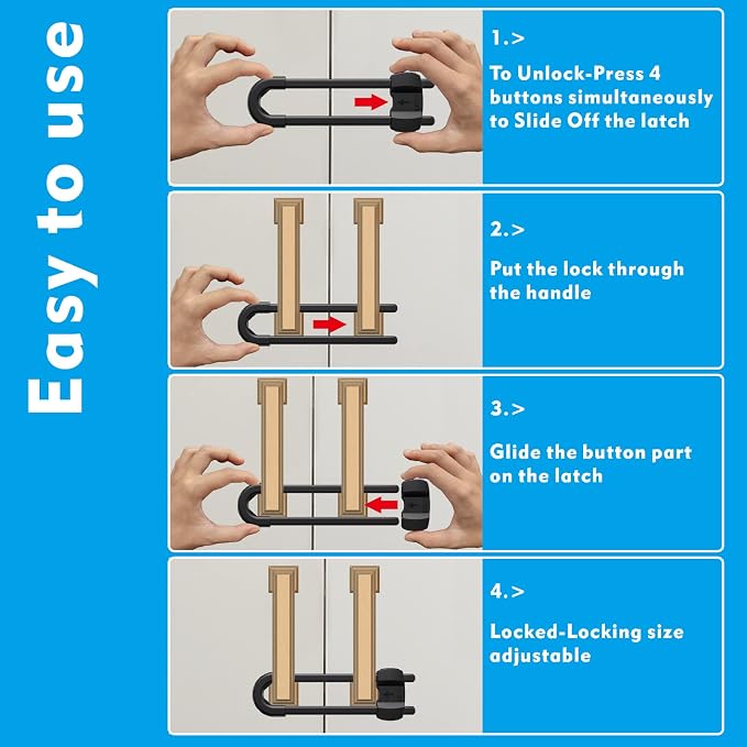LRANFOW 10 Pack U-Shaped Baby Proof Cabinet Locks No Drilling Required, Adjustable Child Safety Latches for Cabinets Drawers Kitchen Doors, Black