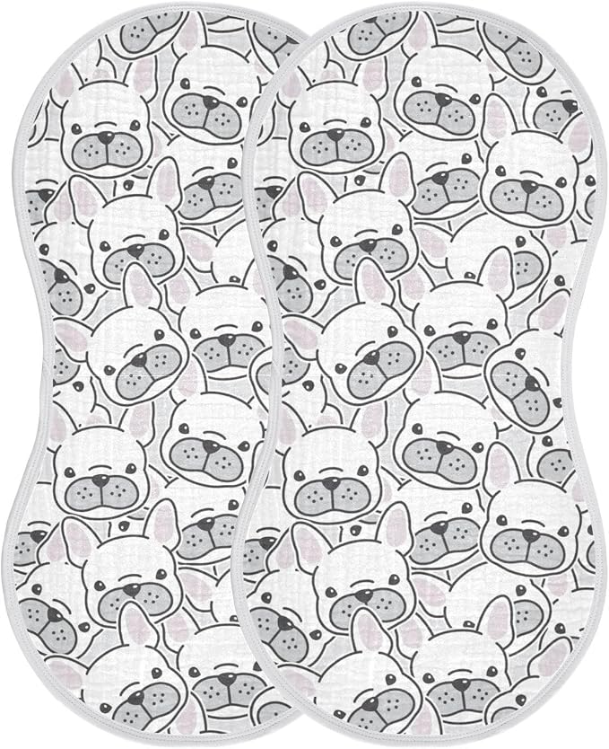 vvfelixl Baby Burp Cloths Dog French Bulldog Baby Newborn Cotton Burping Cloths Set Baby Washcloths 4 Pack White