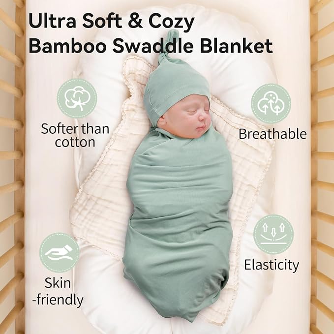 BubblePanda Rayon Made from Bamboo Baby Swaddle Blanket,2 Pack Soft & Breathable Receiving Blankets for Infant Newborn, Swaddle Wrap for Babies Girl and Boy, 47 x 47 Inch, (Sage & Oat)