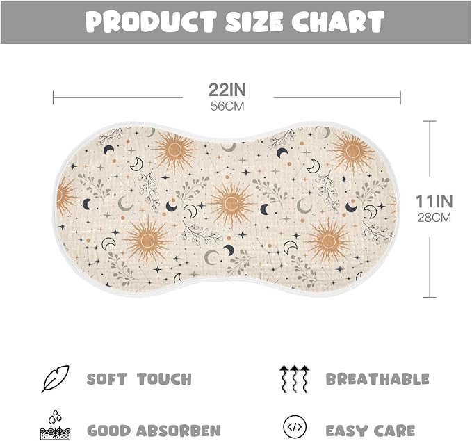 Muslin Burp Cloths for Baby Boys and Girls - 2-Pack Ultra Absorbent Magic Constellations Moons Star Muslin Washcloths, Newborn Towel, Milk Spit Up Rags, Burp Cloth Bibs for Unisex, 22 x 11 Inch