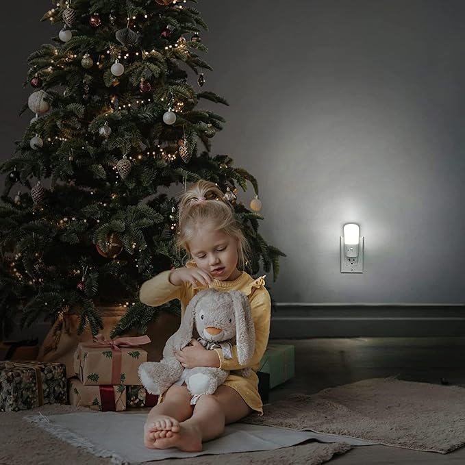 L LOHAS LED Dimmable Night Light[2 Pack], Plug in Night Lights with Dusk to Dawn Sensor, Daylight 5000k from 5-80 LM Brightness Adjustable, Bright Mini Wall Nightlight for Kids Room, Stairway