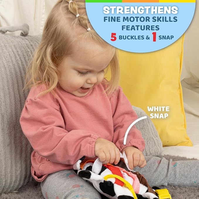 Buckle Toys - Bessie Cow - Learning Activity Toddler Plane Travel Essential Toy - Develop Motor Skills and Problem Solving