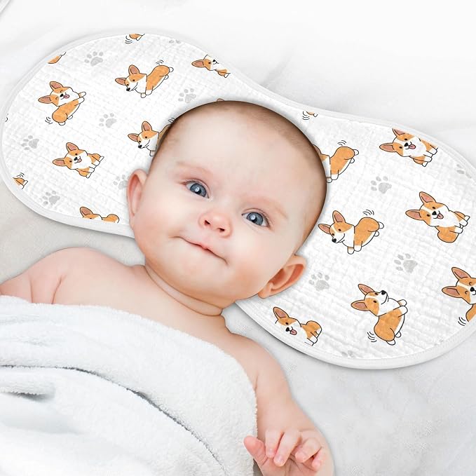 1 Pack Muslin Burp Cloths Cute Corgi Dogs White Cotton Baby Burp Cloths Ultra Absorbent Soft Burping Cloth Washcloths for Newborn Babies 22x11 Inch