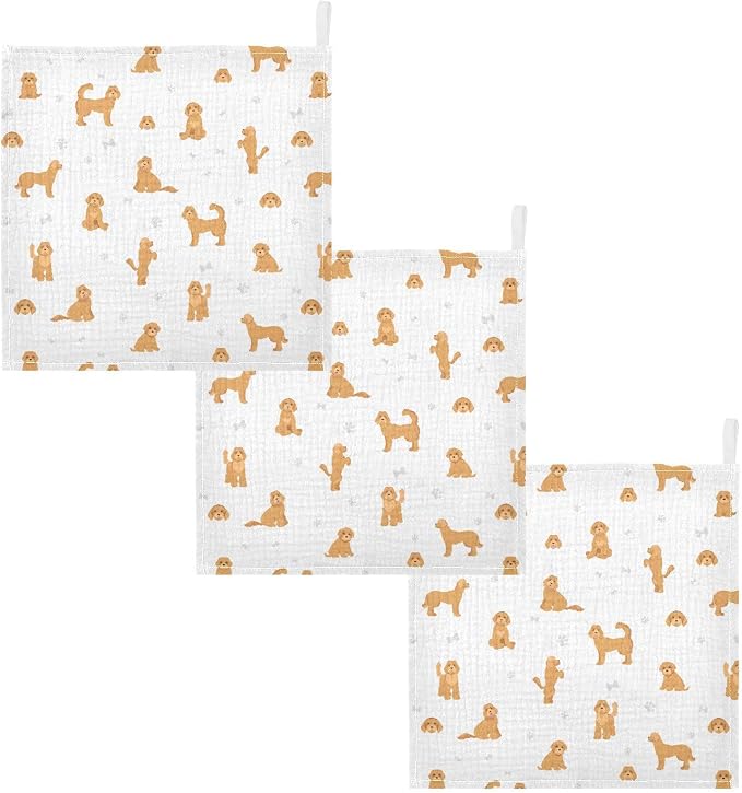 vvfelixl Baby Cotton Washcloths Labradoodle Dog Infants Bath Towel for Unisex Puppy Face Towels for Newborn, Natural Baby Wipes Delicate Skin, 11.8 X 11.8 inch, one sizex3