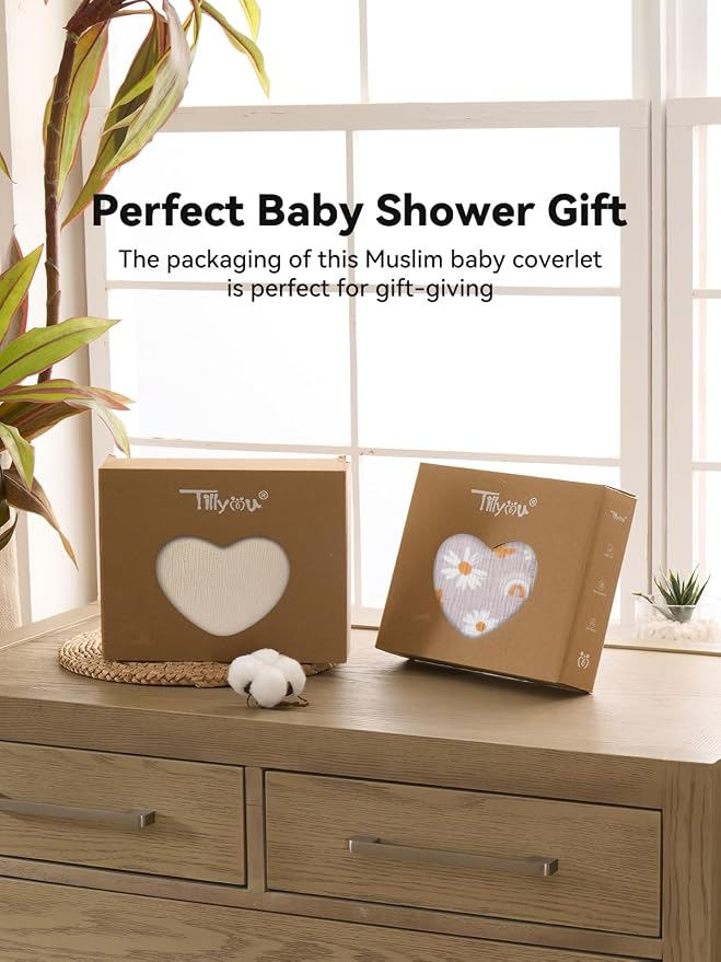 TILLYOU Muslin Swaddle Blanket Soft Baby Blanket for Girls Boys, 4-Layer Cotton Swaddle for Newborns 40"X40", Light Brown