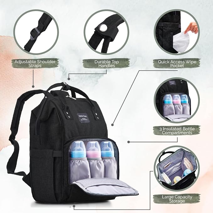 KiddyCare Baby Diaper Bag Backpack, Unisex Travel Baby Backpack Diaper Bags, Boy & Baby Girl Diaper Bags for Newborn (Stone)