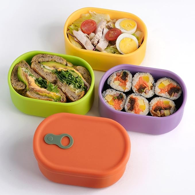 Premium Korean-Made Silicone Airtight Food Container with Steam Vent ??BPA Free, Leakproof, Microwave & Freezer Safe Meal Prep. & Leftovers Storage (4p Multi-Color Set, 22 floz (650ml))