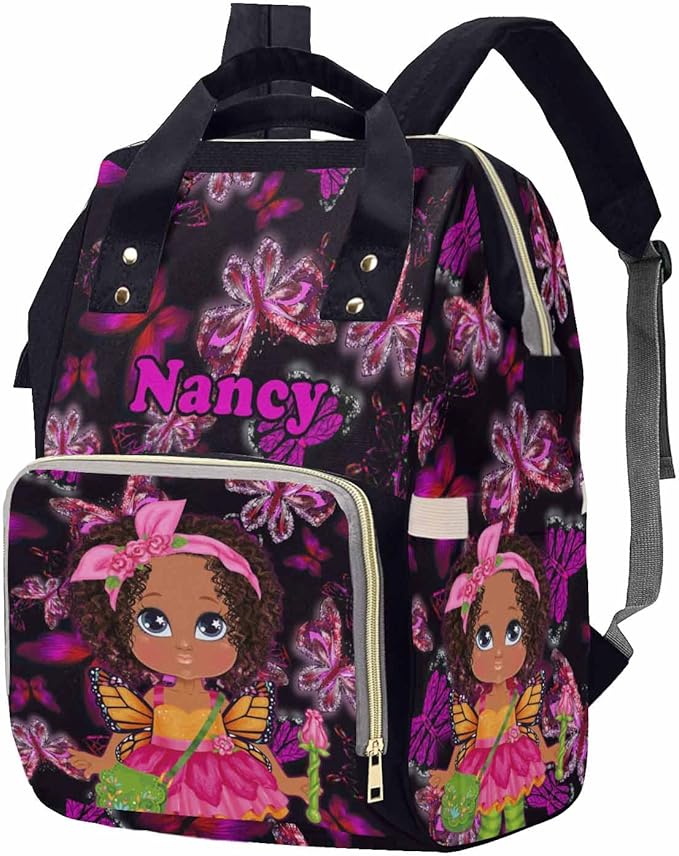 M YESCUSTOM Customized Butterfly Travel Nursing Nappy Bag with Name Personalized Diaper Bag with Name Custom Newborn Gift for Women (Black)