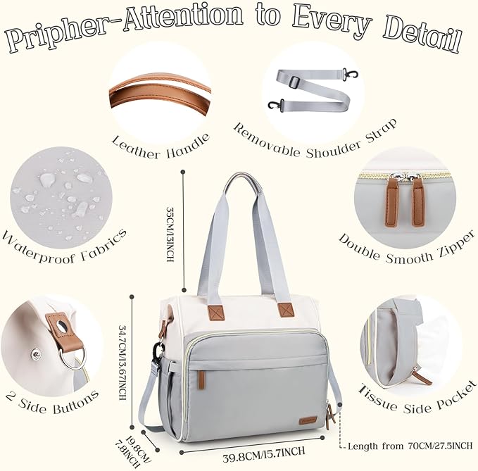 Pripher Diaper Bag Backpack Mommy Bag Large Capacity Diaper Backpack Travel Essential Baby Diaper Bag for Mom and Dad, Blue & Beige