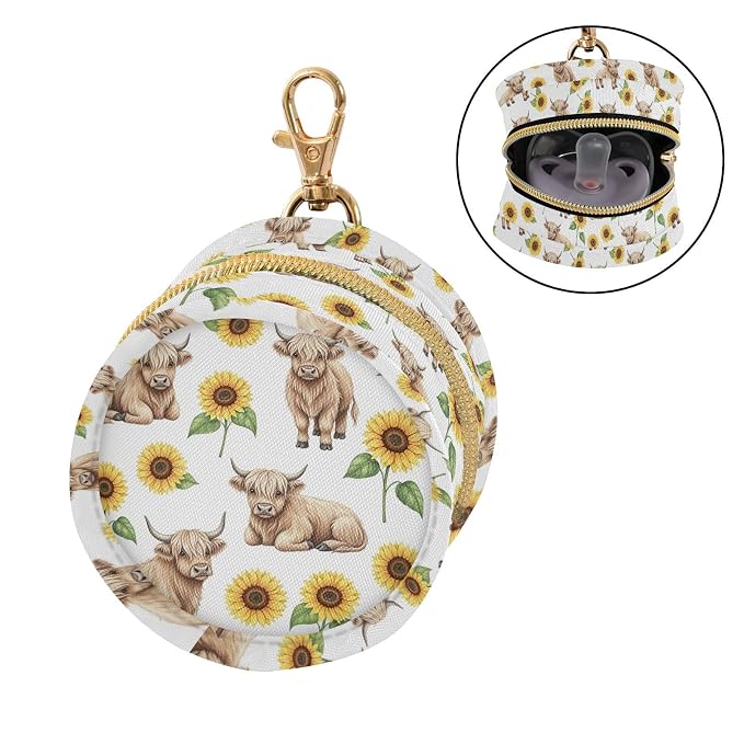Highland Cow Flowers Print Pacifier Holder Case with Clip Paci Holder Pacifier Storage Case Container Portable for Diaper Bag Newborn Girl Boy Essentials