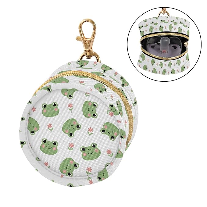 Cartoon Frog Flowers Print Pacifier Holder Case for Diaper Bag Portable Travel Pacifier Storage Case with Clip Newborn Baby Pouch for Outdoor Purse Baby Boys Girls