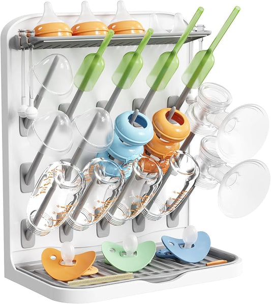 Lifewit Large Baby Bottle Drying Rack with 15 Hooks, Newborn Essentials Must Haves, Countertop Holder Organizer for Baby Stuff, Rack Dryer for Pacifiers, Weighted Straws, Pump Parts