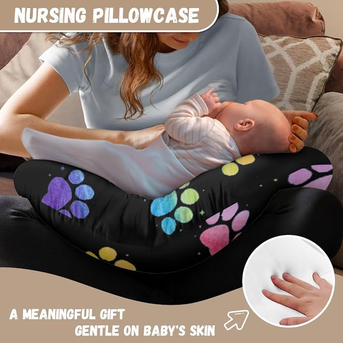 Forchrinse Rainbow Dog Paw Print Nursing Pillow Cover for Baby Girls Boys,Soft Stretch Nursing Pillow Cover Slipcover for Breastfeeding