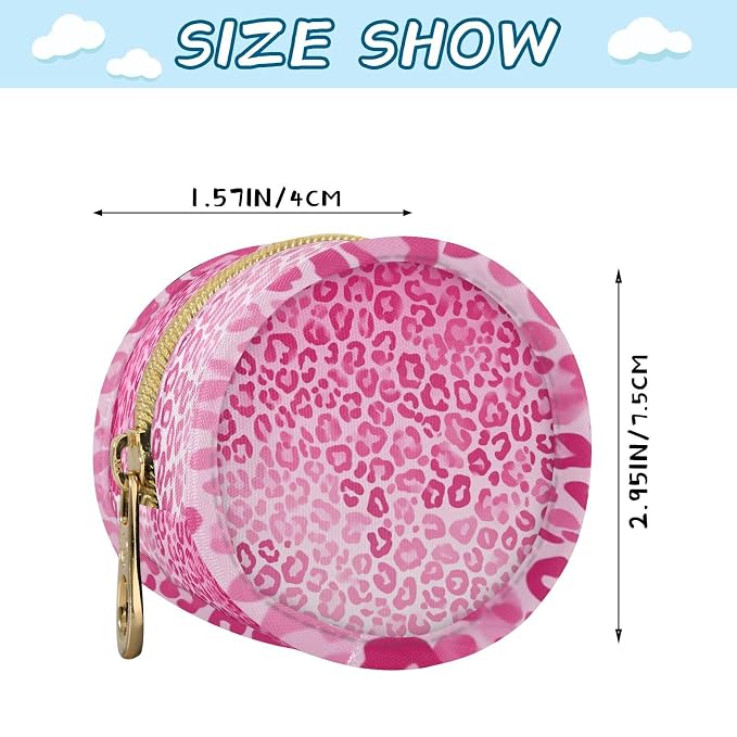 Pacifier Holder with Clip Pacifier Case for Diaper Bag Round Baby Pacifier Pouch Box Bag Portable Gradient Pink Leopard Print