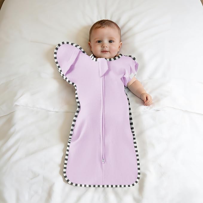 Soft Cotton Swaddle Blanket, Arms Up Baby Sleep Sack, Wearable Sleep Bag for Boys Girls (Purple + Light Khaki, L(6-9 Months))