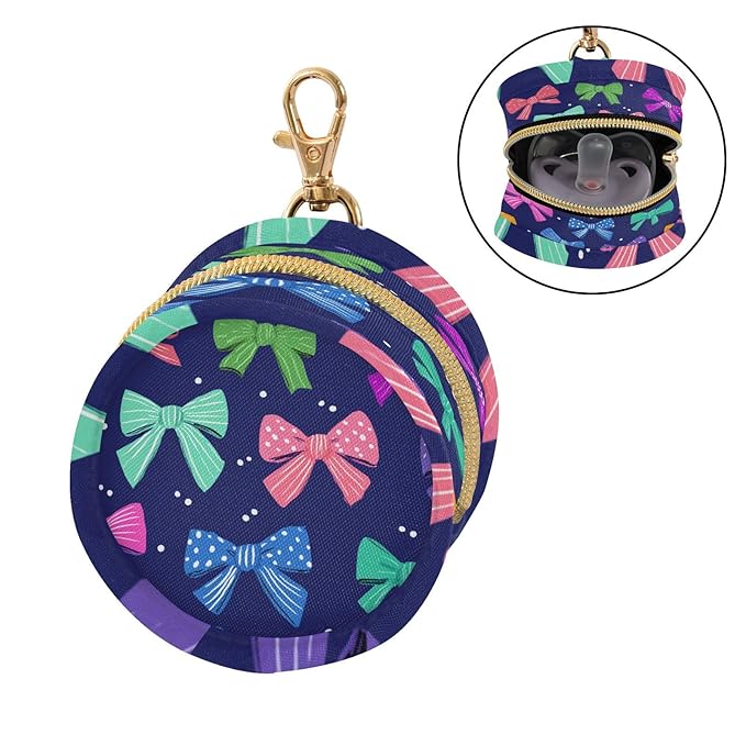 Pacifier Holder with Clip Pacifier Case for Diaper Bag Round Baby Pacifier Pouch Box Bag Portable Colorful Bows