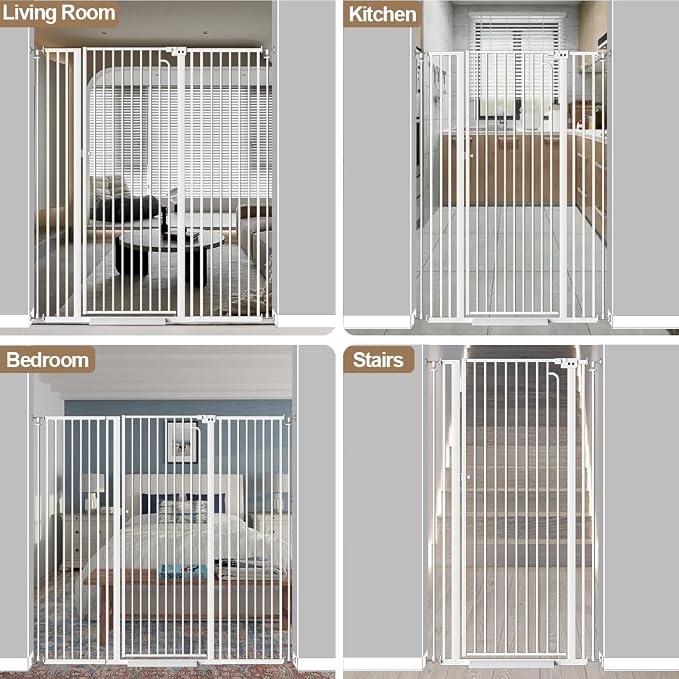 57" Extra Tall Cat Gate, 43.3"-48.0" Wide Pet Gate for Doorway, Pressure Mounted Tall Baby Gate with Door, Walk Through Dog Gate Indoor Stairs, Auto Close Cat Safety Gates, White