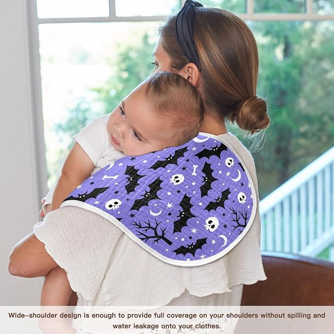 Halloween Bats Muslin Burp Cloths for Baby Boys and Girls - 1-Pack Ultra Absorbent Muslin Washcloths, Newborn Towel, Milk Spit Up Rags, Burp Cloth Bib for Unisex, 22 x 11 Inch