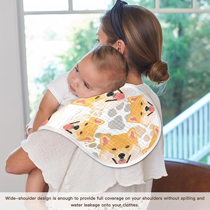 Muslin Burp Cloths for Baby Boys and Girls - 1-Pack Ultra Absorbent Shiba Inu Dog Muslin Washcloths, Newborn Towel, Milk Spit Up Rags, Burp Cloth Bib for Unisex, 22 x 11 Inch