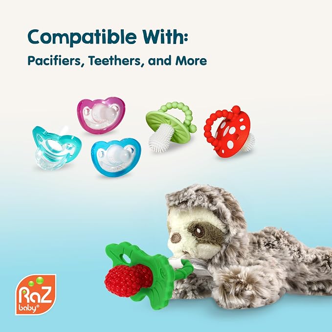 RaZbaby Pig RaZbuddy w/RaZberry Teething Relief Pacifier – Soothes Sore Gums w/Nature-Inspired Texture, 100% BPA-Free Silicone Teether, Detachable Stuffed Animal – 3 Months+ Teether, Coconut
