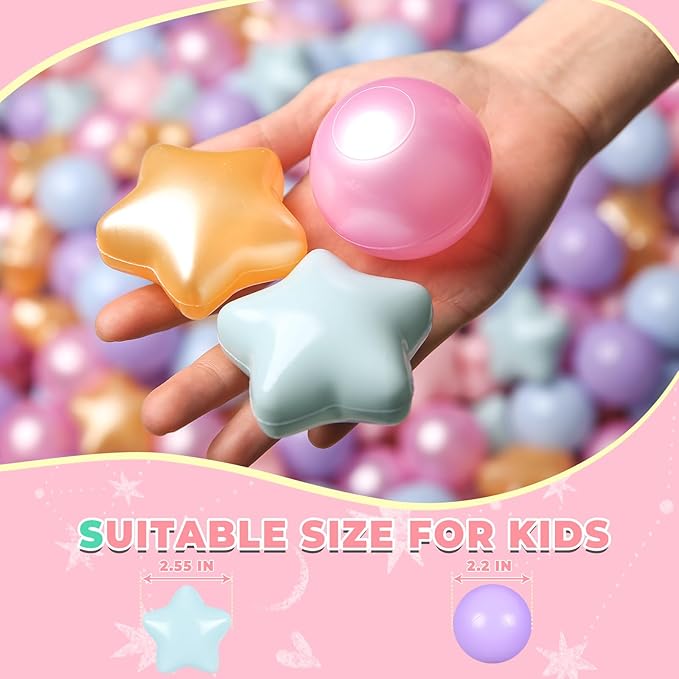 TRENDPLAY Star Ball Pit Balls 50 100 200 500 for Toddlers - Ball Pit Ball Shapes for Boys Girls Fun, Birthday Party, Christmas Decoration