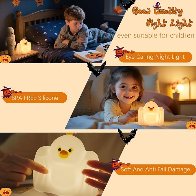YR YRHH-PET Ghost Duck Night Light for Kids, Cute Halloween Decor Squishy Lamp, Fun Weired Gag Ducky Gifts, Rechargeable Dimmable Bedside Animal Lamp, Baby Room Boys Girls College Dorm Trendy Stuff