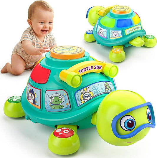 Vahome Musical Crawling Turtle Toy for Babies 3??2 Months, Light-up Educational Baby Toy for 6 7 8 9 10-12 Month Old Boy Girl, Bilingual Development Infant Gifts for 3 4 5 6-12 Months (Green)