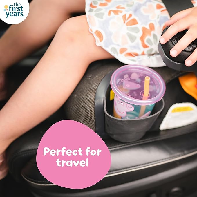 The First Years Peppa Pig Take & Toss Toddler Straw Cups - Spill Proof Toddler Sippy Cups with Snap On Lids and Straws - Peppa Pig Party and Feeding Supplies - 10 Oz - 10 Count