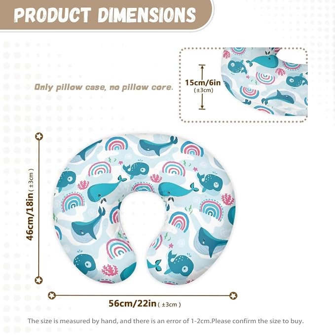Rainbow Whales Baby Nursing Pillow Cover with Hidden Zipper Soft & Gentle on Baby Skin Fabric Bottle and Breastfeeding Pillow Cover Case for Baby Boy and Girls