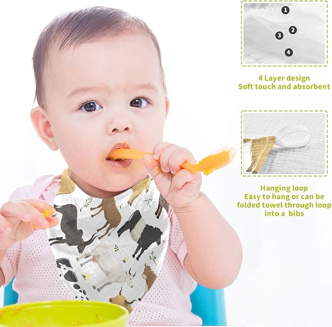 Baby Washcloths Cotton Bulls Cows Cattle Baby Muslin Washcloths Soft Baby Face Towel for Newborn Infants Baby Wipes, 11.8 X 11.8 Inch, 3 Pack White