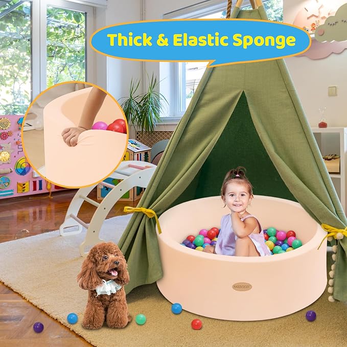 HARBOLLE Baby Ball Pit 35.4" Soft Round Memory Foam Ball Pits NOT Included Balls Indoor Outdoor Playpen for Babies Toddlers Kids Great Gift for Girls Boys, Peach Beige