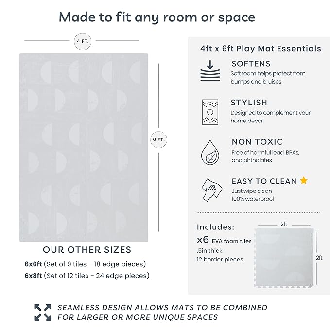 Little Landings Baby Play Mat for Floor - Aura Pearl (4x6ft) - Premium EVA Foam Play Mat for Babies & Toddlers (Ages 0-5+) Non-Toxic Playmat for Tummy Time, Crawling & Playroom - Stylish & Comfortable