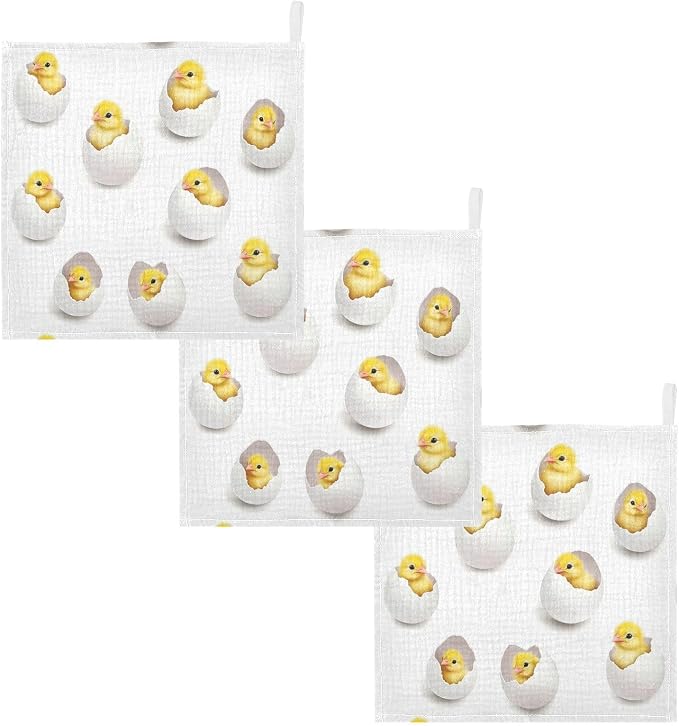 vvfelixl Yellow Chick Egg Baby Burp Cloths Baby Muslin Washcloths for Boys Girls Cotton Babys Face Towel for Newborn Infants Soft and Absorbent 11.8 X 11.8 in, 5 Pack