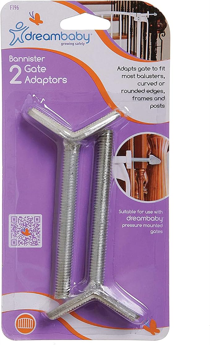 Dreambaby Y-Shaped Spindle Rod Banister Gate Adaptors - for Dreambaby Pressure Mounted Gates - 9.5mm Diameter Size & 4.5inch Length - Silver - 2 Count (Pack of 2) - Model L196