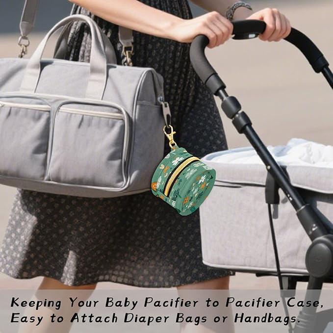 Pacifier Holder with Clip Pacifier Case for Diaper Bag Round Baby Pacifier Pouch Box Bag Portable Green Shamrocks Hearts
