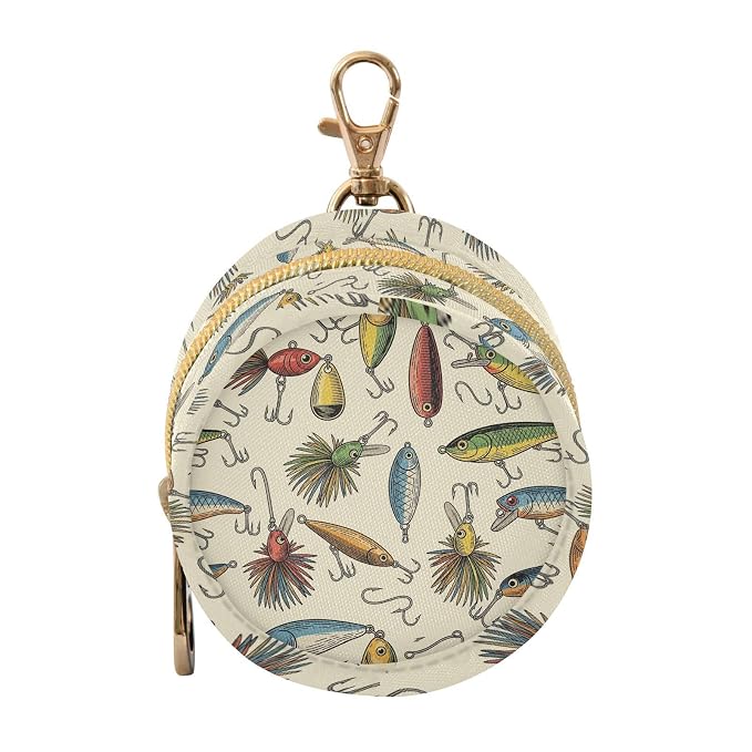 Fishing Lures Colorful Pattern Baby Pacifier Holder Case with Clip Portable Pacifier Storage Organizer Round Container Pouch Box Fits Diaper Bag Stroller Purse