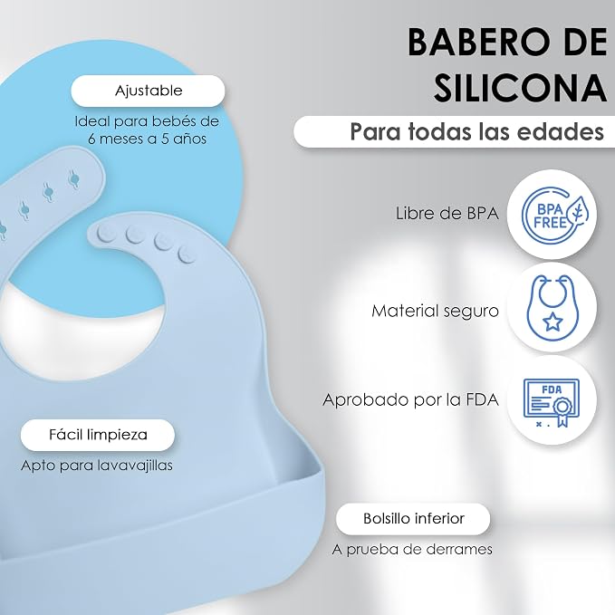 Bluet B- Silicone Baby Feeding Set with Pacifier - Baby Led Weaning Supplies - Baby Spoons, Suction Bowl - Plate - Baby Utensils Set - Silicone Feeding Set for Baby First Foods -11pcs - Light Blue