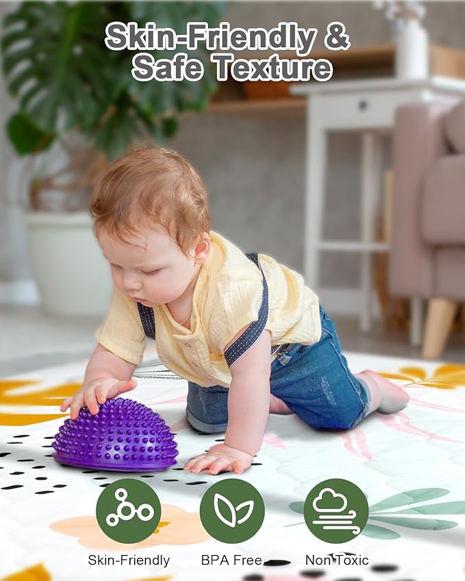TINYHARBO Premium Foam Baby Play Mat 47x47 ??Removable & Machine Washable Cover, Extra Thick Padding Playpen Mat, Non-Slip Crawling Mat, Easy to Clean for Infants, Toddlers & Babies