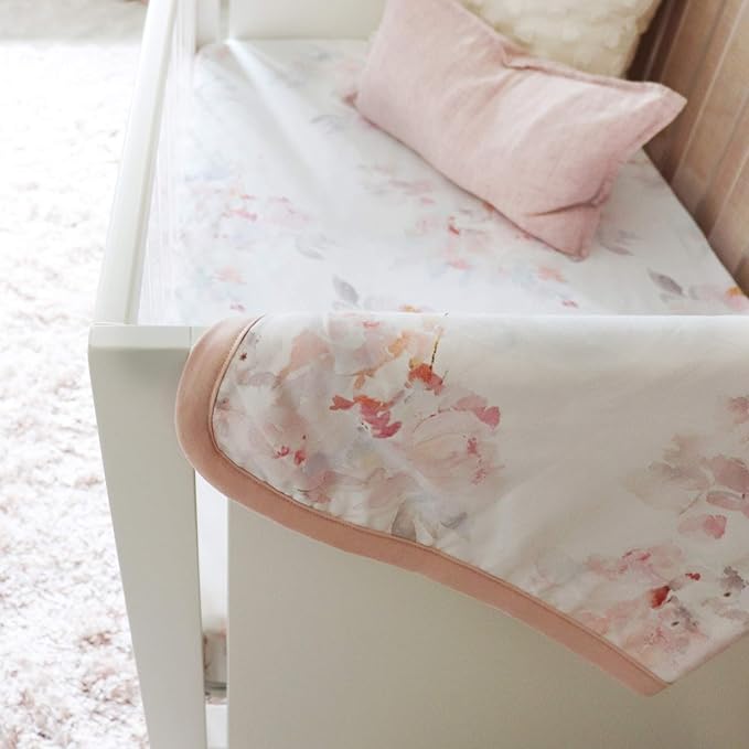 Oilo Baby Blanket, Luxury Soft Plush Chenille Backing & Organic Cotton Jersey Print, Double Layered, 30" x 40", Rolled Jersey Edge Trim, Machine Wash, Perfect for Infant or Toddlers, Prim Floral