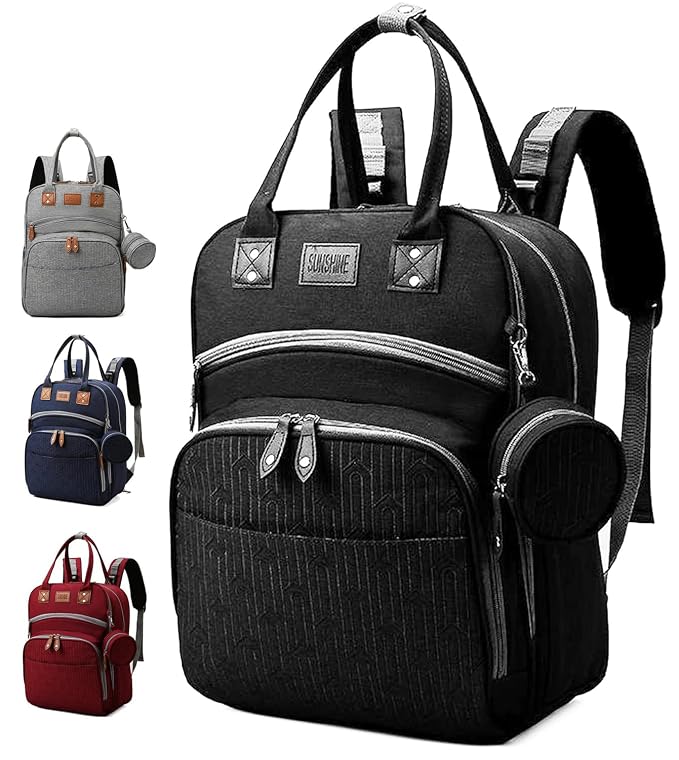 Diaper Bag Backpack, Multifunction Travel Back Pack Maternity Baby Nappy Bag Anti-Water Changing Bags Baby Bag Large Capacity Stylish (Black)