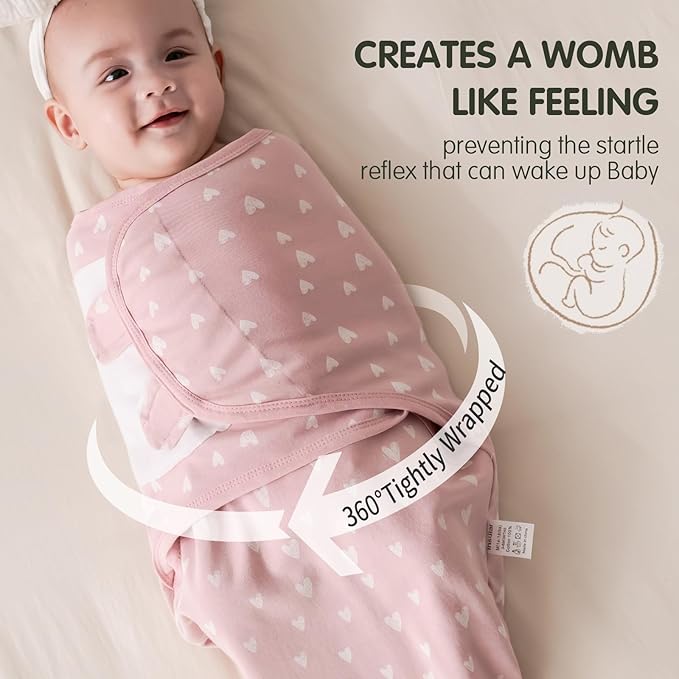 insular Baby Swaddle Wrap, Swaddle Blanket for Newborn and Infant, Adjustable Swaddling Set for Boy and Girl, Soft Cotton Baby Sleep Sack 3 Pack, Pink Swan, Medium(3-6 Month)