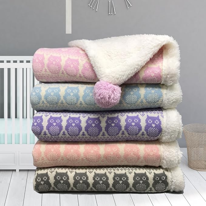 Snow Owl Cotton Knit Sherpa Baby Blanket 30?�x40??(Light Purple)