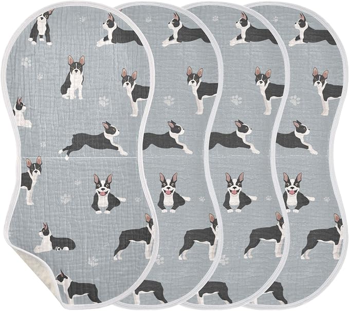 Boston Terrier Dog Do Yoga Muslin Burp Cloths for Baby 4 Pack 100% Cotton Baby Washcloths Bibs for Boy Girl
