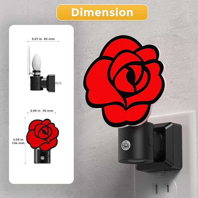 L LOHAS LED Red Rose Night Lights Plug into Wall, Gothic Rose LED Night Light with Dusk?‘to?‘Dawn Sensor, Adjustable Brightness, 350° Rotatable Plug in Nightlight for Bedroom Hallway Bathroom (2 Pack)