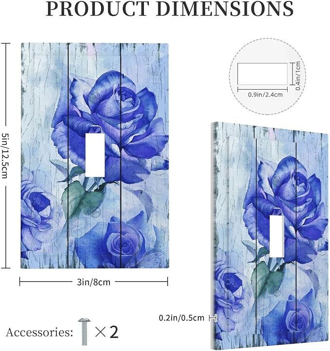 Blue Rose Flower Rustic Wood Plank Floral Decorative Light Switch Cover 1 Gang Single Toggle Device Electrical Faceplate Switchplates Decorator Outlet Wall Plate for Farmhouse Home Decor