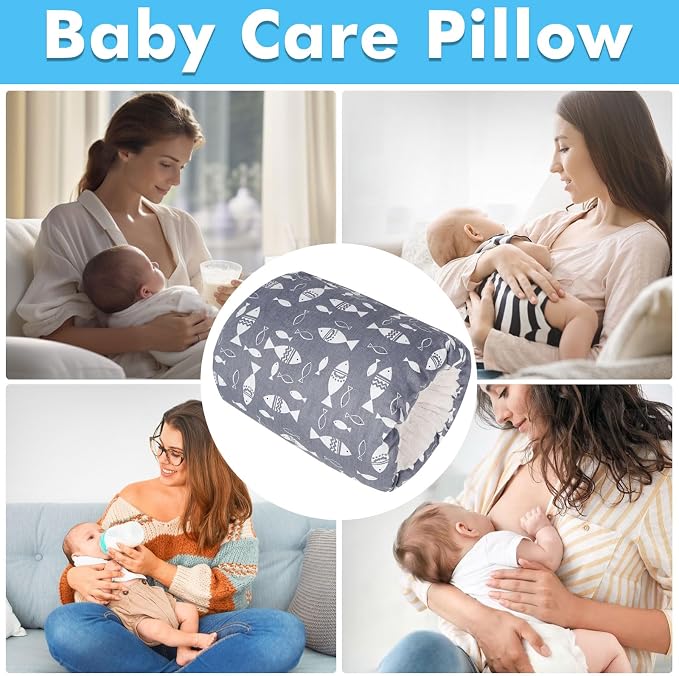 Baby Feeding Arm Pillow,Nursing Arm Pillows for Breastfeeding,Soft Cotton for Newborn, More Support for Mom and Baby,Portable and Washable,Ergonomic Nursing Essentials（Grey Little Fish）