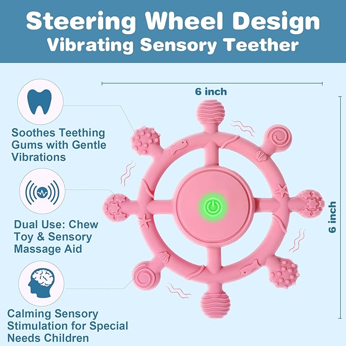 YOFUN 3-Speed Vibrating Baby Teether ??Soothing Silicone Teething Toy for Infants 3M+, Food-Grade, USB Rechargeable ??Soft & Safe Gum Relief for Babies (Pink)