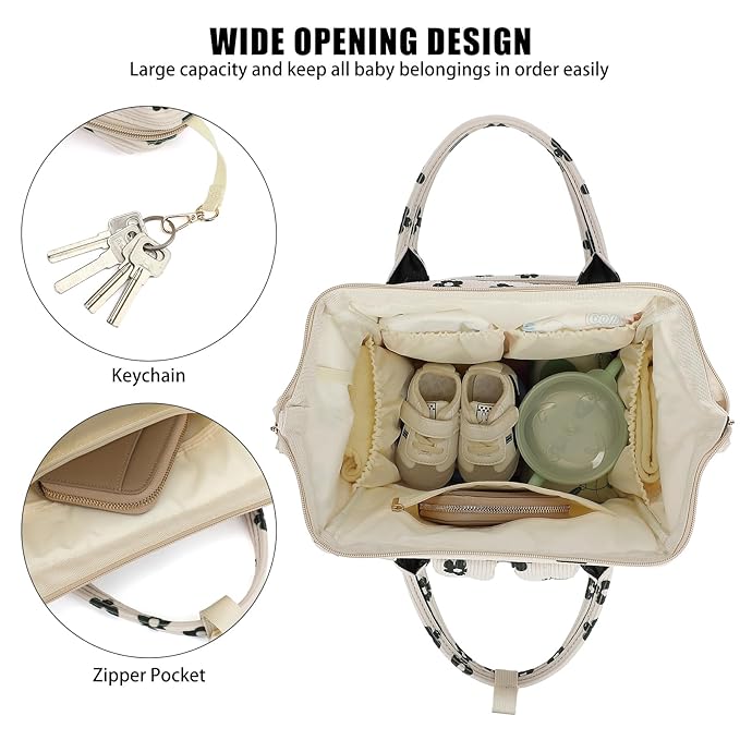 Baby Diaper Bag Backpack for Mom, Large Capacity Travel Nappy Bag for Boys & Girls with Stroller Straps (Corduroy Flowers)