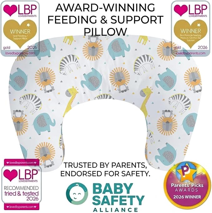 Little Grape Land Ergonomic Nursing Pillow,New Breastfeeding Pillows Support for Mom and Baby,Breathable and Soft with Cute Washable Cover, Multi-Use Feeding Pillow for 0–12 Months, Animals